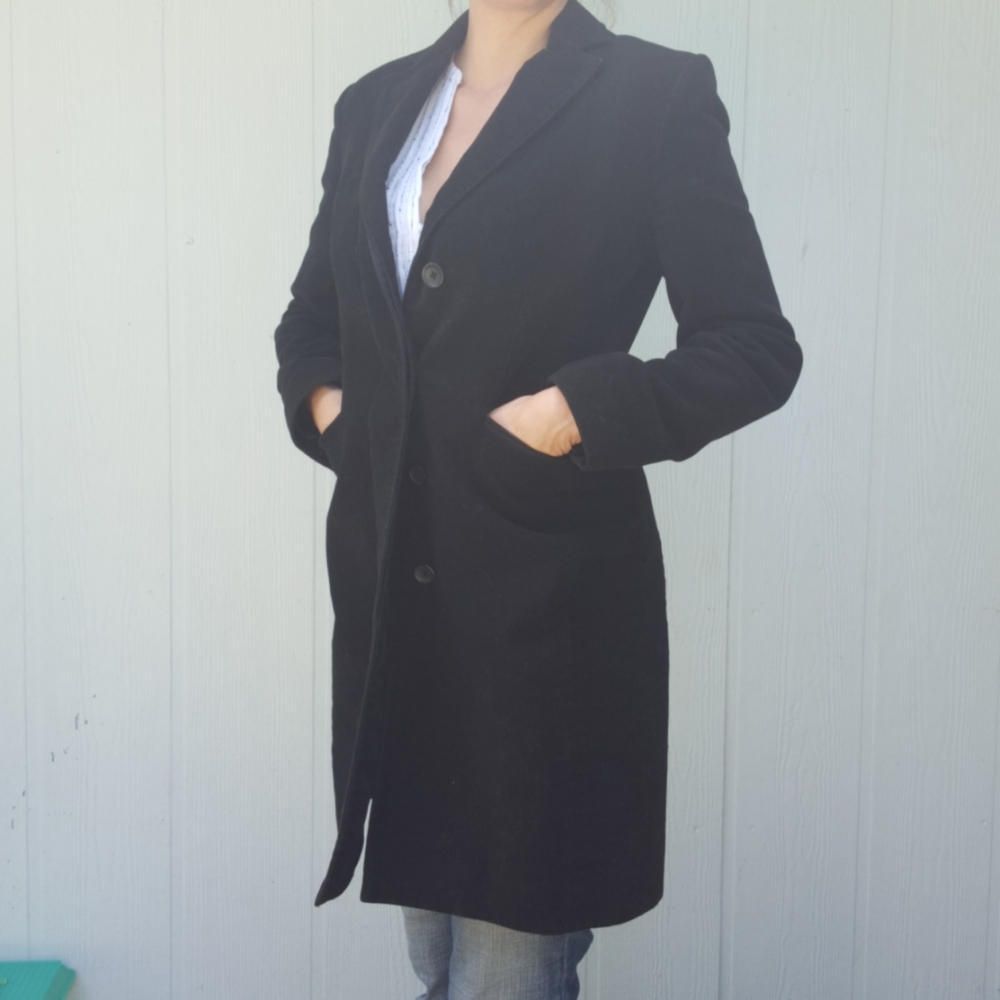 Black velour/velvet knee length coat